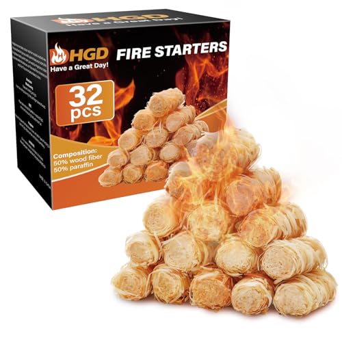 HGD Fire Starter(32pcs), Natural Charcoal Starters, Firestarters for Indoor Fireplace, BBQ, Campfire, Wood Stove, Chimney, Fire Pit, Grill, Smoker, Indoor Outdoor Use, Weather-Resistant - Image 1