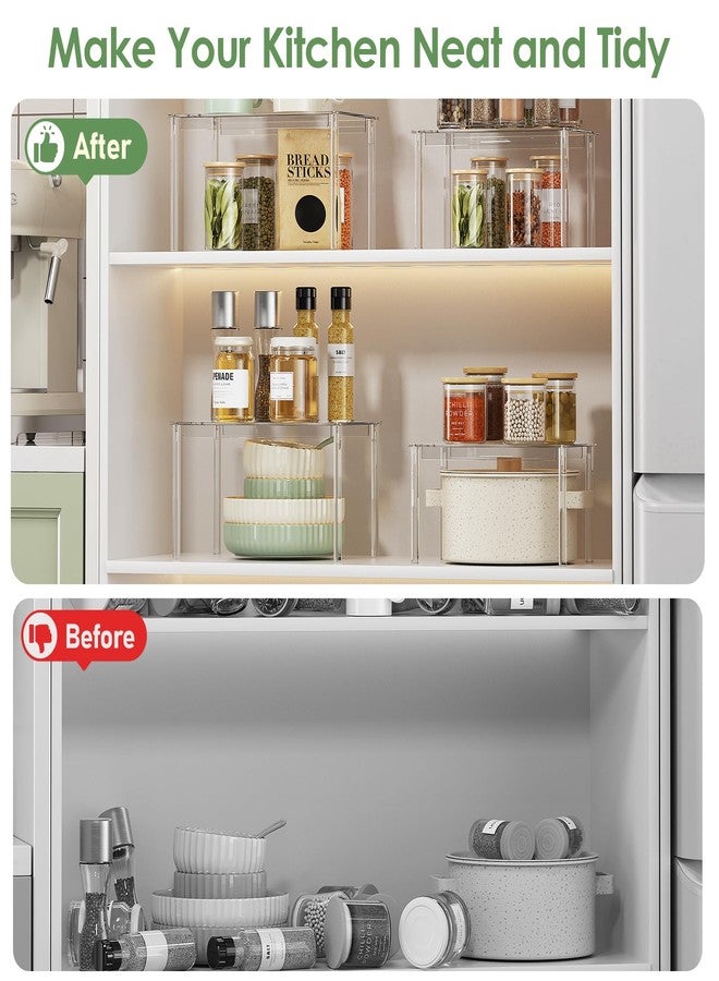 Delamu Clear Kitchen Cabinet Organizer, Set of 4 Acrylic Shelves Organizer for Kitchen Pantry Organizers and Storage, Stackable Cabinet Organizer Shelf for Plate & Dish, 11.7" D x 7.7" W x 6.3" H - Image 3