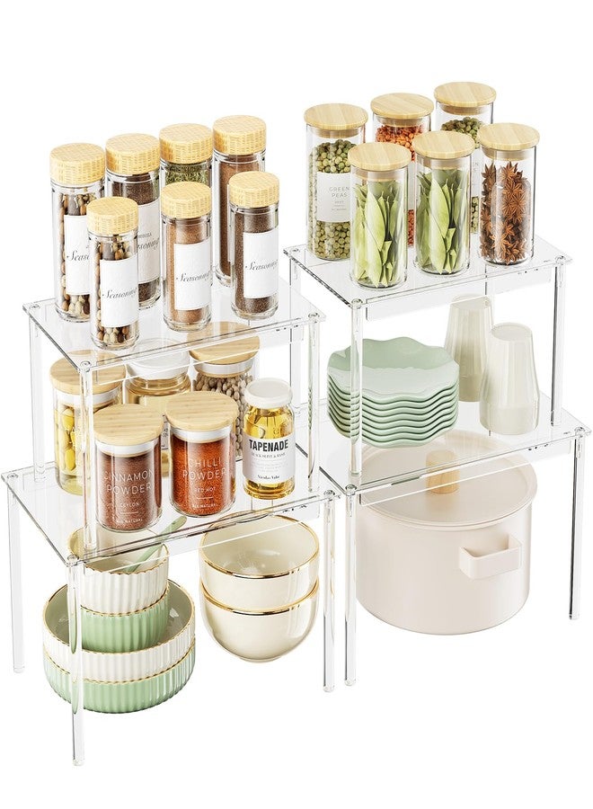 Delamu Clear Kitchen Cabinet Organizer, Set of 4 Acrylic Shelves Organizer for Kitchen Pantry Organizers and Storage, Stackable Cabinet Organizer Shelf for Plate & Dish, 11.7" D x 7.7" W x 6.3" H - Image 1