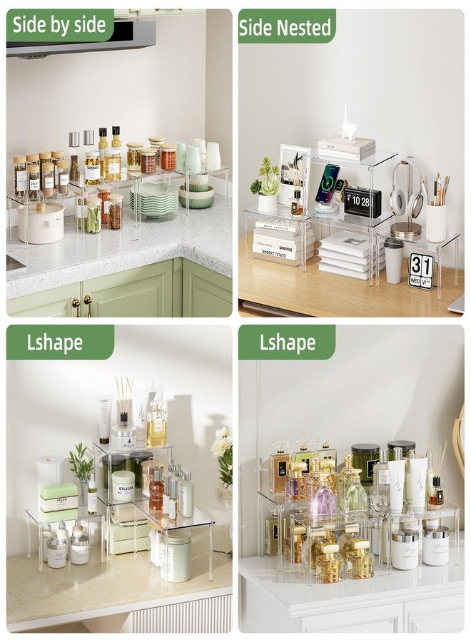 Delamu Clear Kitchen Cabinet Organizer, Set of 4 Acrylic Shelves Organizer for Kitchen Pantry Organizers and Storage, Stackable Cabinet Organizer Shelf for Plate & Dish, 11.7" D x 7.7" W x 6.3" H - Image 5