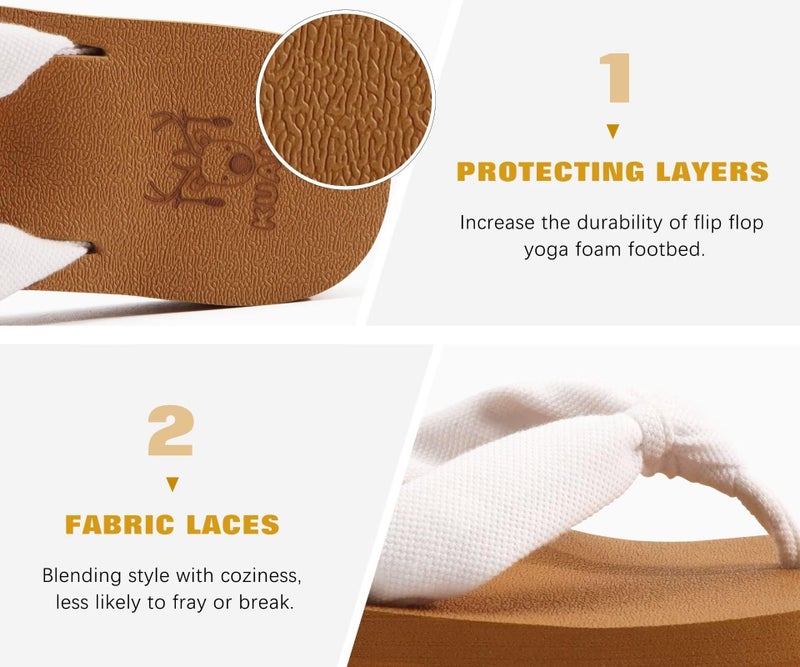 KuaiLu Flip Flops Women Arch Support Yoga Mat Comfortable Summer Beach Walking Thong Cushion Sandals Slip on Outfits Travel Essential Orthotic Slides Indoor Outdoor Slippers Shoes White Khaki Size 7.5 - Image 5