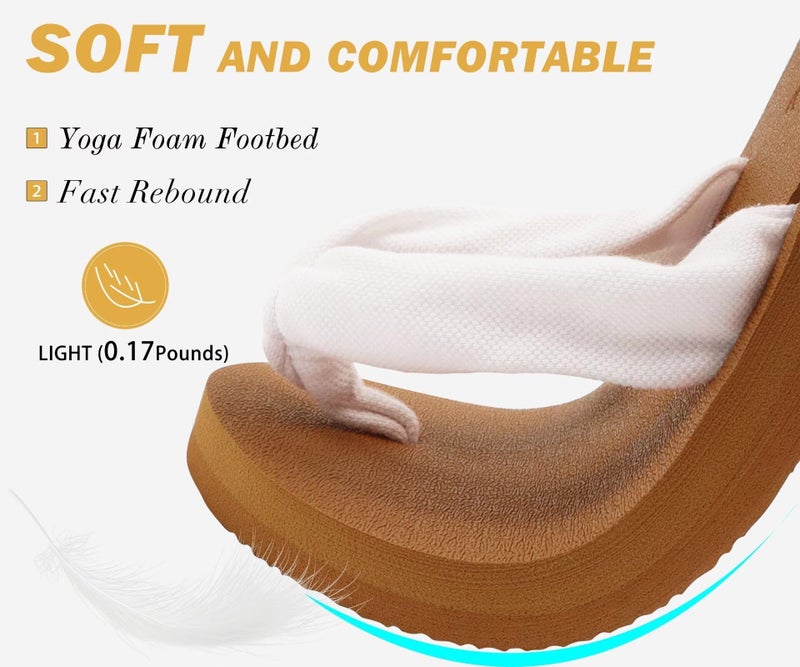 KuaiLu Flip Flops Women Arch Support Yoga Mat Comfortable Summer Beach Walking Thong Cushion Sandals Slip on Outfits Travel Essential Orthotic Slides Indoor Outdoor Slippers Shoes White Khaki Size 7.5 - Image 3