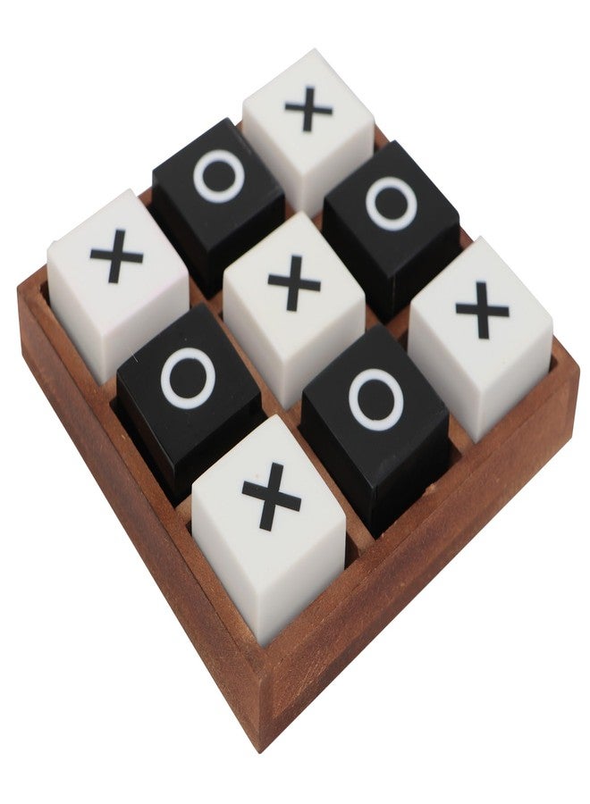Trendec Wooden Tic Tac Toe Board Game, Blue Resin and MDF Construction, 5.5x5.5x1.25 Inches, Classic Strategy Game (38607 -BLK/White, White) - Image 1