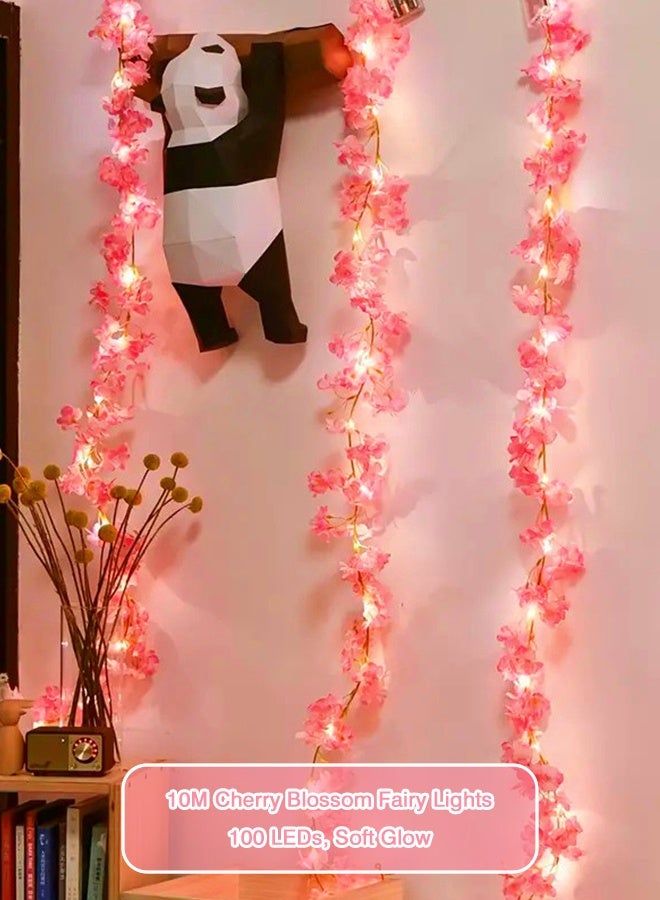 10M 100 LED أضواء خيطية زهور كرز تعمل بالبطاريات مقاومة للماء، وضعي الاستمرار والوميض المزدوج لديكور الحفلات والزفاف وغرف النوم والحدائق ورمضان - Image 2