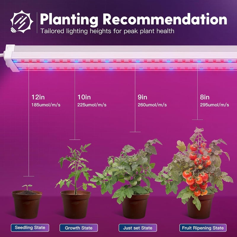 FREELICHT عبوة واحدة من مصباح نمو LED بطول 4 أقدام، 60 واط (ما يعادل 350 واط)، أحمر أزرق (660 نانومتر + 460 نانومتر) مصابيح نمو كاملة الطيف للنباتات الداخلية، مصباح نمو معلق يعمل بالتيار الكهربائي للنباتات في البيوت الزجاجية المائية، الشتلات والخضروات - Image 3