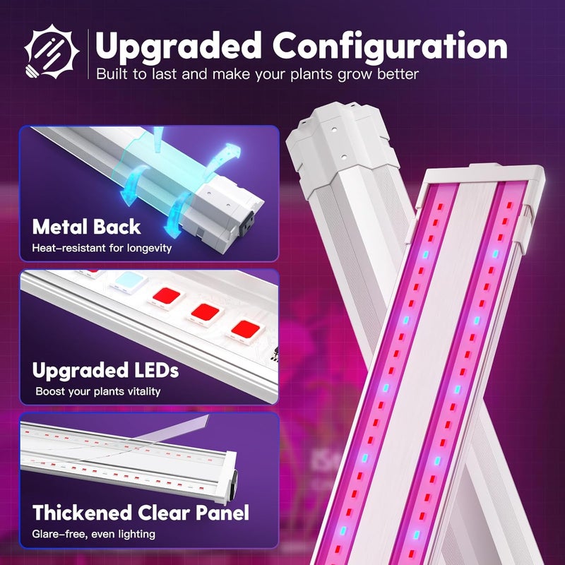 FREELICHT عبوة واحدة من مصباح نمو LED بطول 4 أقدام، 60 واط (ما يعادل 350 واط)، أحمر أزرق (660 نانومتر + 460 نانومتر) مصابيح نمو كاملة الطيف للنباتات الداخلية، مصباح نمو معلق يعمل بالتيار الكهربائي للنباتات في البيوت الزجاجية المائية، الشتلات والخضروات - Image 5