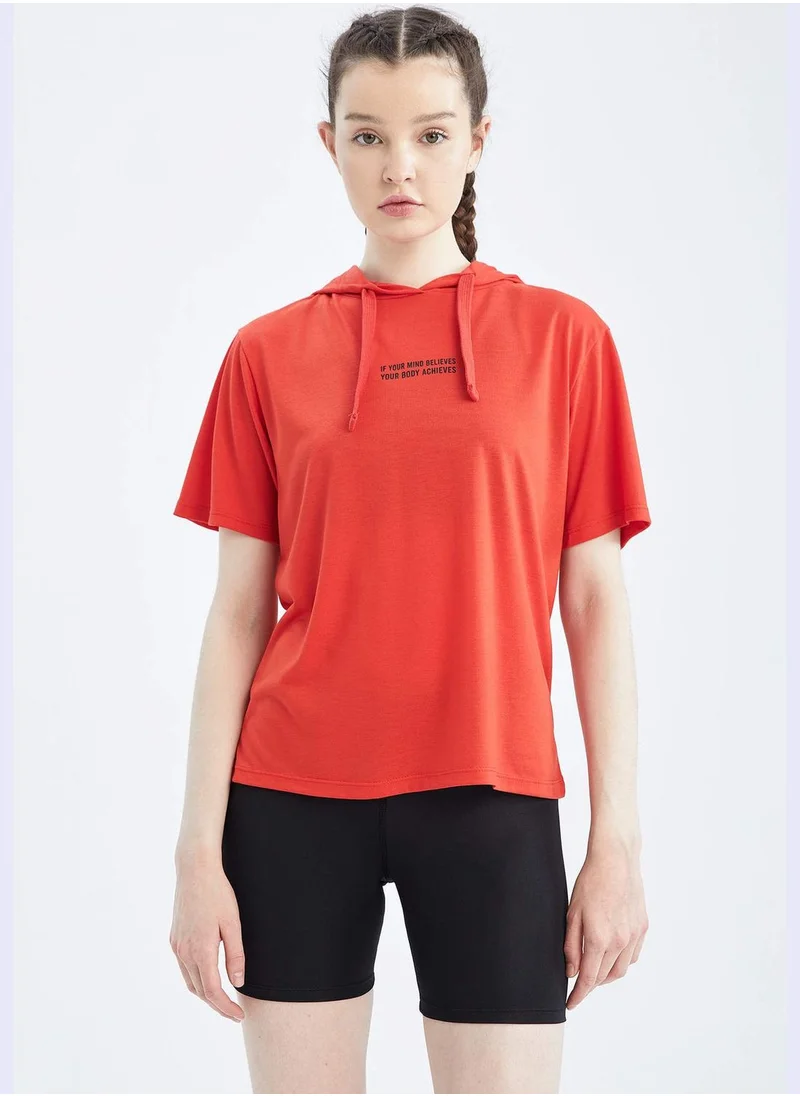 DeFacto Printed Short-Sleeved Hooded T-Shirt