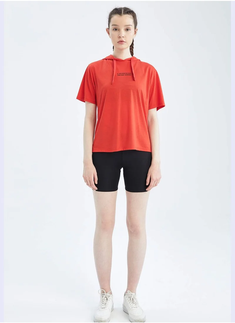 DeFacto Printed Short-Sleeved Hooded T-Shirt