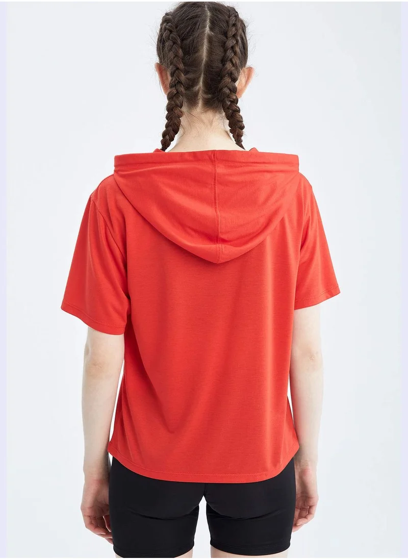 DeFacto Printed Short-Sleeved Hooded T-Shirt