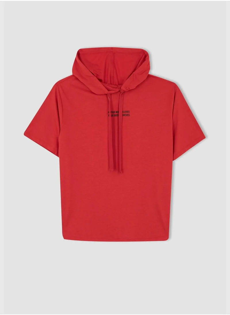 DeFacto Printed Short-Sleeved Hooded T-Shirt