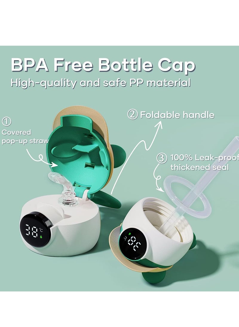 KASTWAVE Kids Water Bottle with Straw Lid 14oz, 316 Stainless Steel Vacuum Double Wall Insulated Cup with Temperature Display and Silicone Spout, Leak Proof Toddler Water Bottles for Travel and School, Green - Image 4