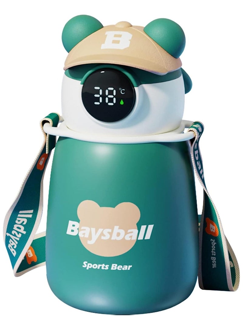 KASTWAVE Kids Water Bottle with Straw Lid 14oz, 316 Stainless Steel Vacuum Double Wall Insulated Cup with Temperature Display and Silicone Spout, Leak Proof Toddler Water Bottles for Travel and School, Green - Image 1