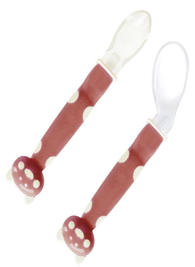 Mopslik Soft Silicone Gel Tip Baby Infant Feeding 1st and 2nd Stage Training Cartoon Animal Spoon Pack of 2 (Brown) - Image 1
