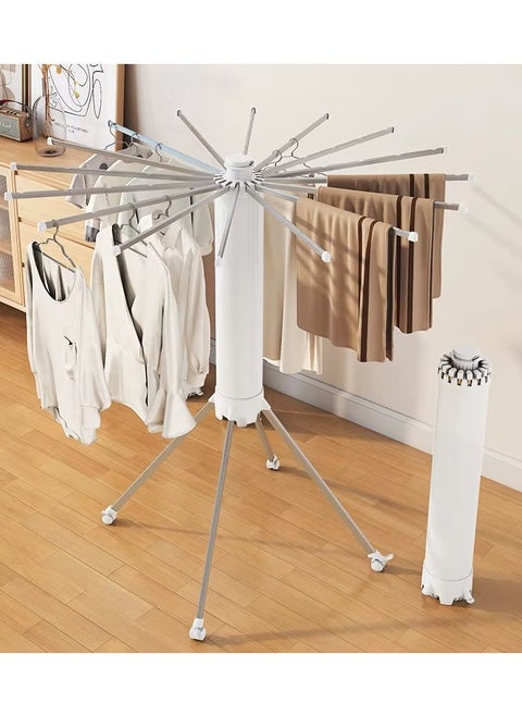 Umbrella Style Clothes Drying Rack, 16 Branches, Foldable and Portable, White