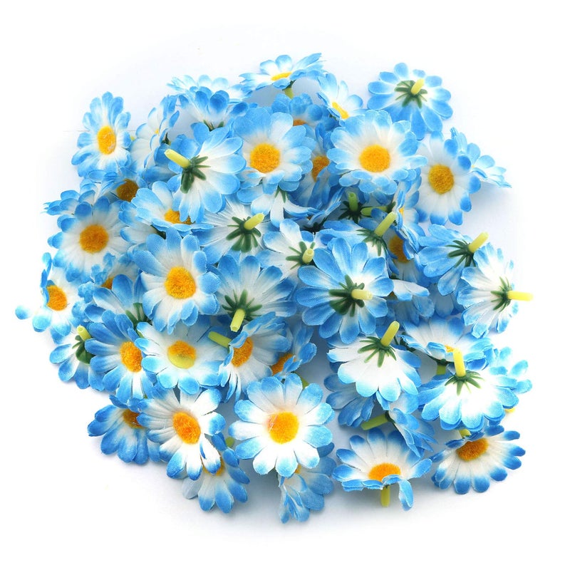 Tegg Artificial Daisy 100PCS 40mm Blue Silk Daisy Gerbera Flowers Head Sunflower for Wedding Party DIY Decor