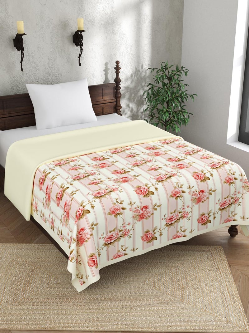 EVER HOME Digital Print Pure Cotton Dohar Single Bed for Summer 120 GSM Mild Winter AC Blanket Pink Stripe Floral 59 x 88 inches
