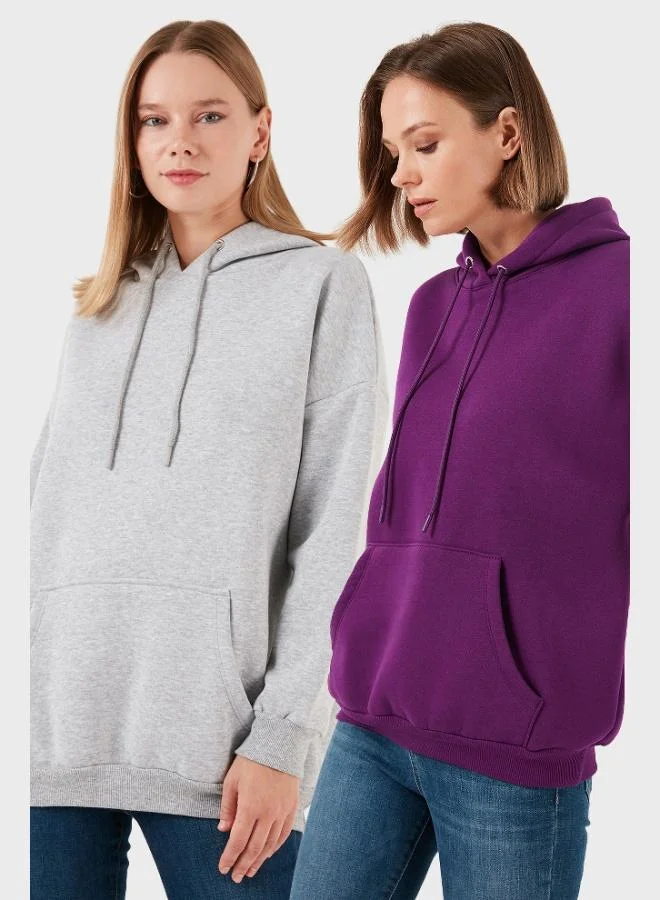 ليلا طقم قطن ليلا بغطاء رأس وياقة مرتفعة شتوي قطعتين للنساء