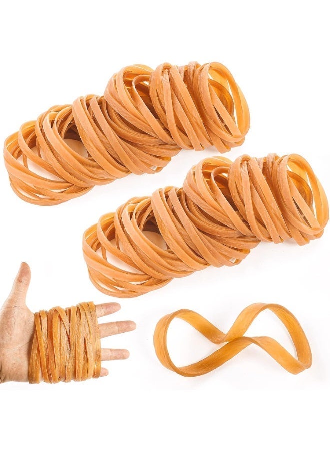 Rubber Bands, 100 Pieces Wide 60 x 3 mm Household Rubbers, Durable and Tear-Resistant, Reusable Office Household Rubbers, Dark Yellow - Image 1