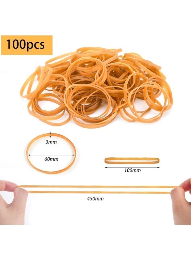 Rubber Bands, 100 Pieces Wide 60 x 3 mm Household Rubbers, Durable and Tear-Resistant, Reusable Office Household Rubbers, Dark Yellow - Image 2
