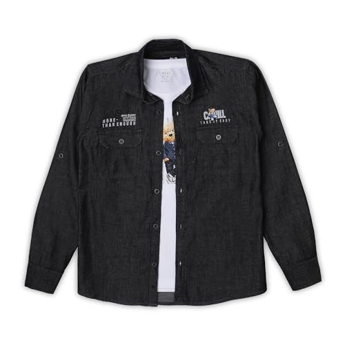 CAVIO Boys Black Denim Casual Shirt with T-Shirt - Image 1