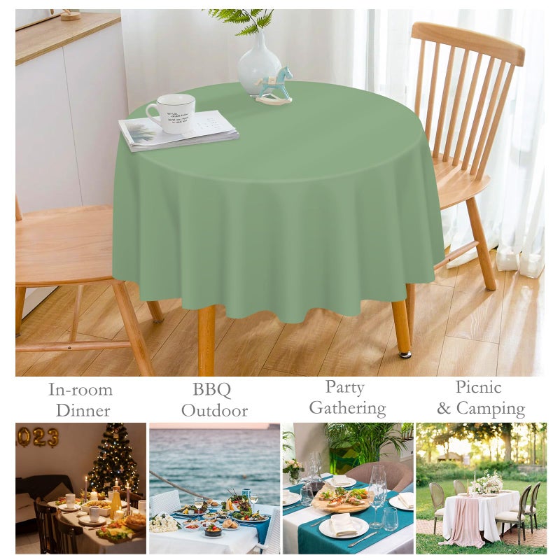 Mulbozy 12 Pack Sage Green Round Tablecloth, 84 Inches Plastic Table Cover, Premium Disposable Round Party Tablecloth For Restaurant Dinners, Wedding, Grad Party, Bbq, Outdoor Camping - Image 3