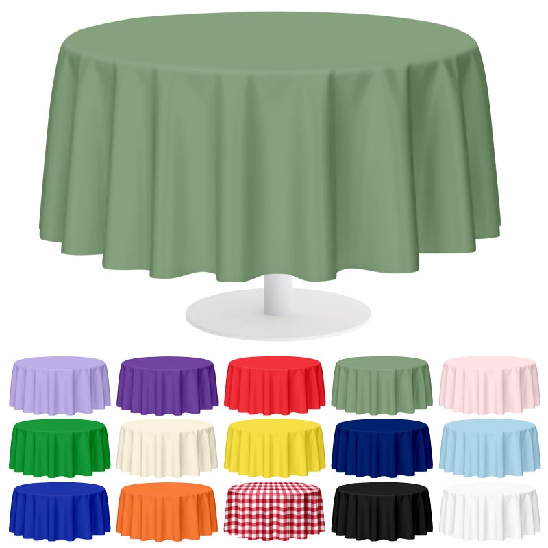 Mulbozy 12 Pack Sage Green Round Tablecloth, 84 Inches Plastic Table Cover, Premium Disposable Round Party Tablecloth For Restaurant Dinners, Wedding, Grad Party, Bbq, Outdoor Camping - Image 1