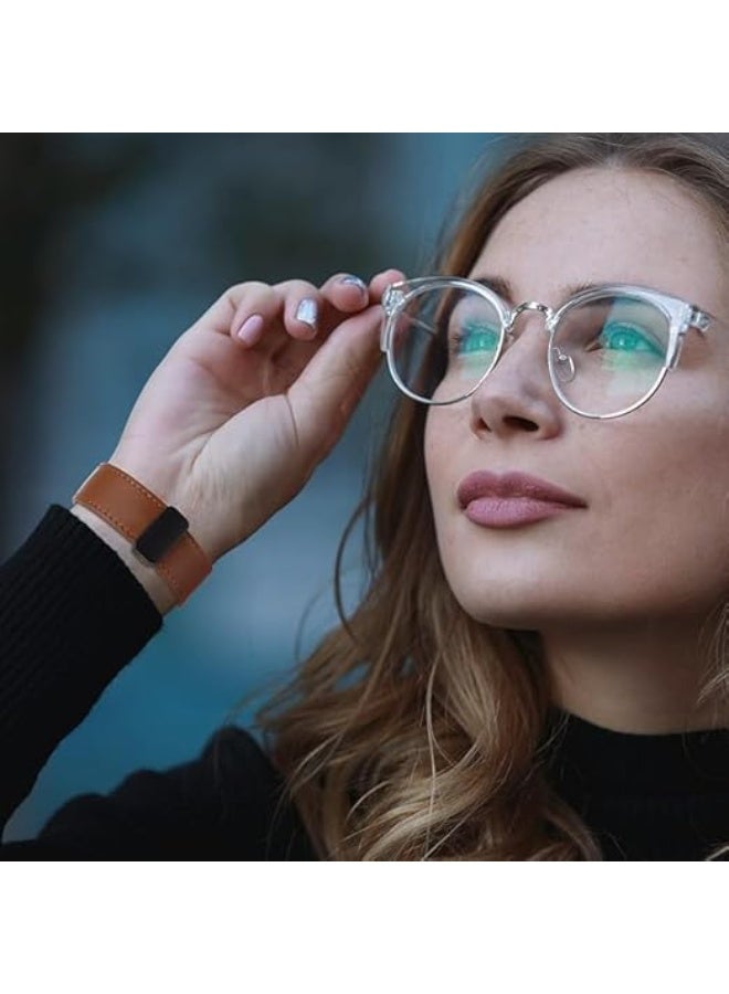 Magnetic Leather Band Compatible with Apple Watch Ultra/Ultra 2 49mm 45mm 44mm 42mm, Genuine Leather Magnetic Clasp Strap for iWatch Ultra SE 2 Series 8 7 6 5 4 3 2 1 for Men Women - Brown - Image 3