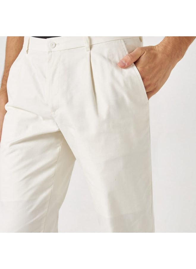 Iconic Iconic Solid Trousers with Button Closure and Pockets  - Image 4