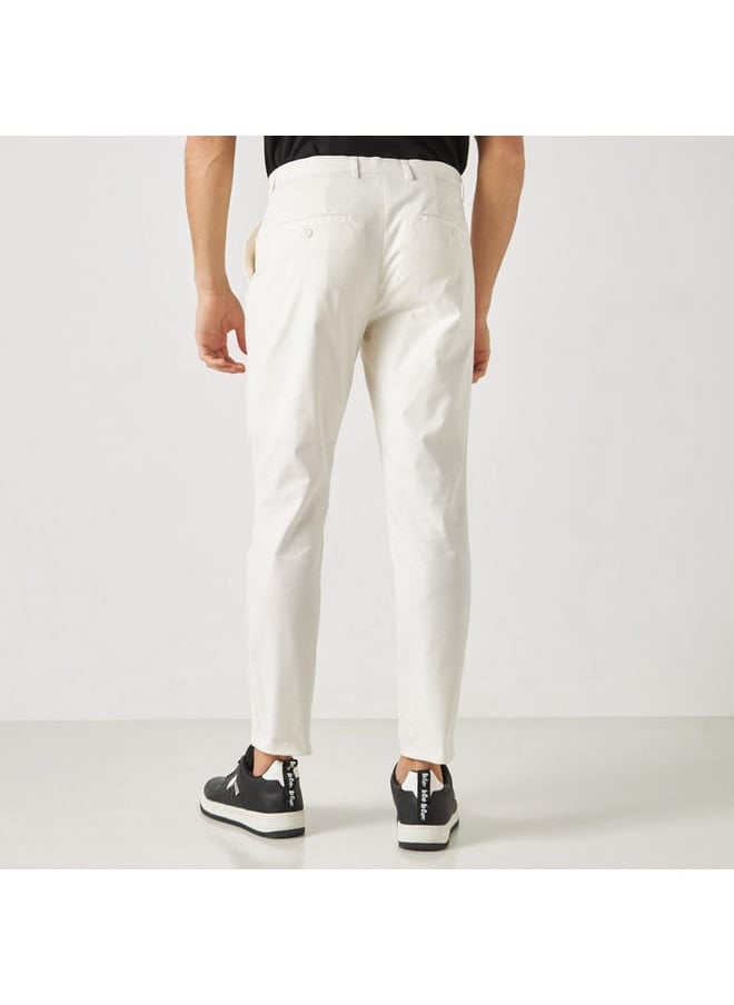 Iconic Iconic Solid Trousers with Button Closure and Pockets  - Image 3