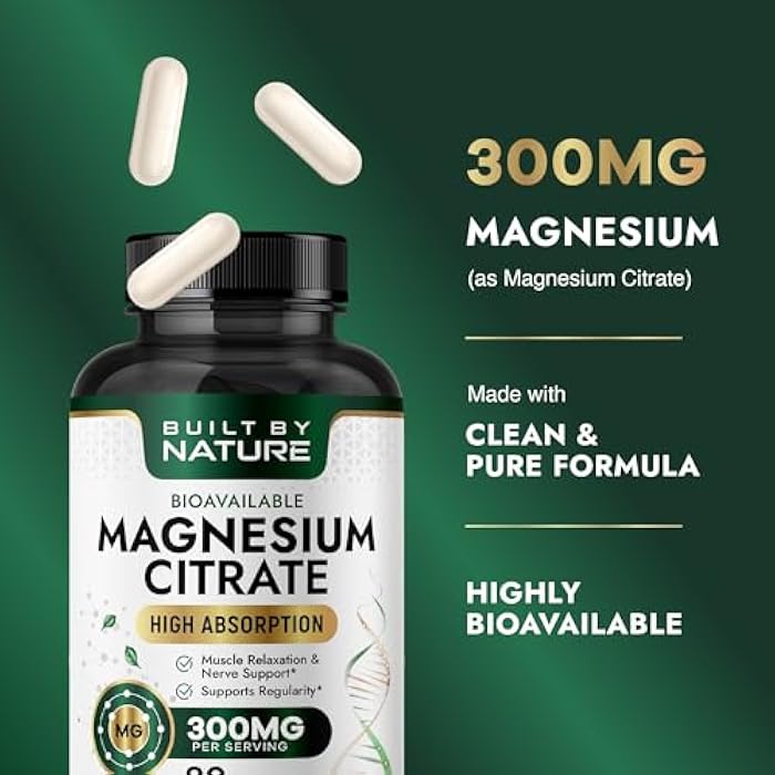 Built By Nature Magnesium Citrate 300mg – High Absorption Magnesium Supplement – Citrato de Magnesio Capsules for Constipation Relief, Heart & Muscle Support – 90 Capsules - Image 3