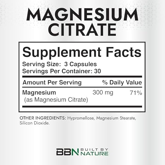 Built By Nature Magnesium Citrate 300mg – High Absorption Magnesium Supplement – Citrato de Magnesio Capsules for Constipation Relief, Heart & Muscle Support – 90 Capsules - Image 4