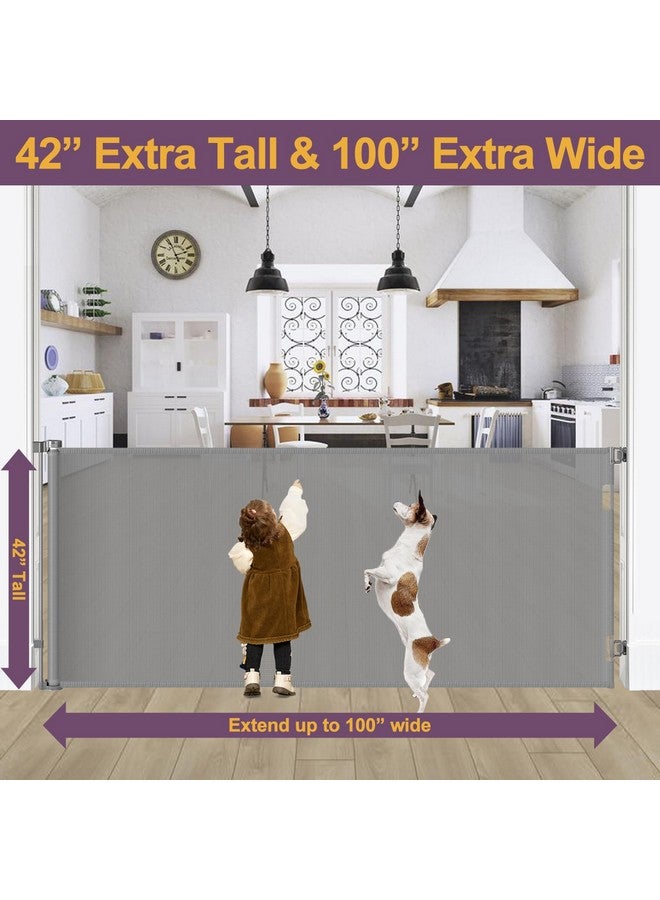 Bingguz 42" Tall X 100" Extra Wide Retractable Gates for Large Openings Extra Tall Dog Gates for Doorway Tall Retractable Baby Gate Tall Mesh Gates for Kids and Pets Large Dog Gate for Indoor/Outdoor, Gray - Image 2