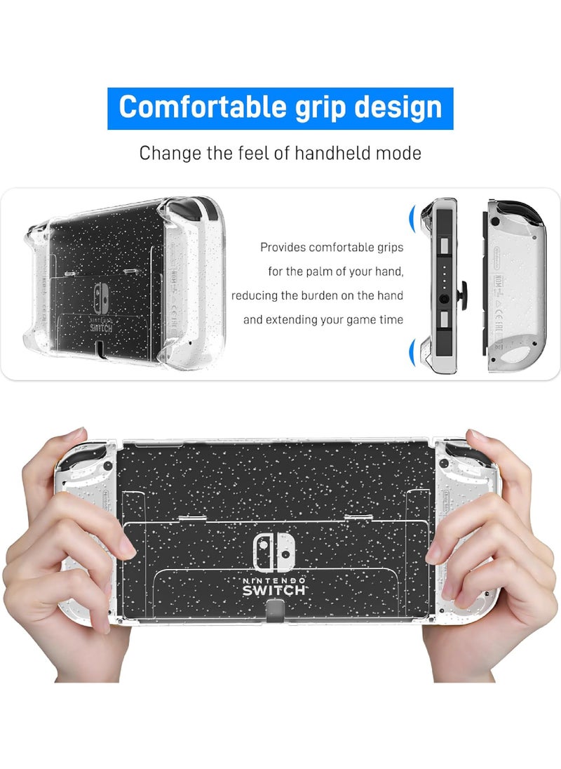 3 in 1 Protective Black Clear Case Cover for Nintendo Switch OLED Dockable Skin for Switch OLED and Joy Con Controller Comfort Grip Shell with Shock-Absorption and Anti-Scratch Design