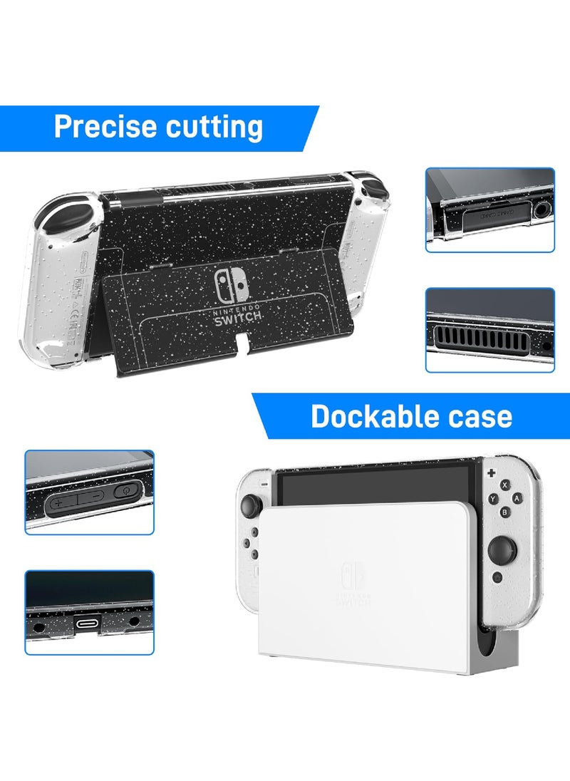 3 in 1 Protective Black Clear Case Cover for Nintendo Switch OLED Dockable Skin for Switch OLED and Joy Con Controller Comfort Grip Shell with Shock-Absorption and Anti-Scratch Design