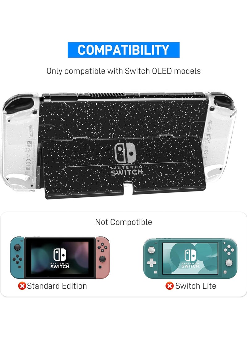 3 in 1 Protective Black Clear Case Cover for Nintendo Switch OLED Dockable Skin for Switch OLED and Joy Con Controller Comfort Grip Shell with Shock-Absorption and Anti-Scratch Design