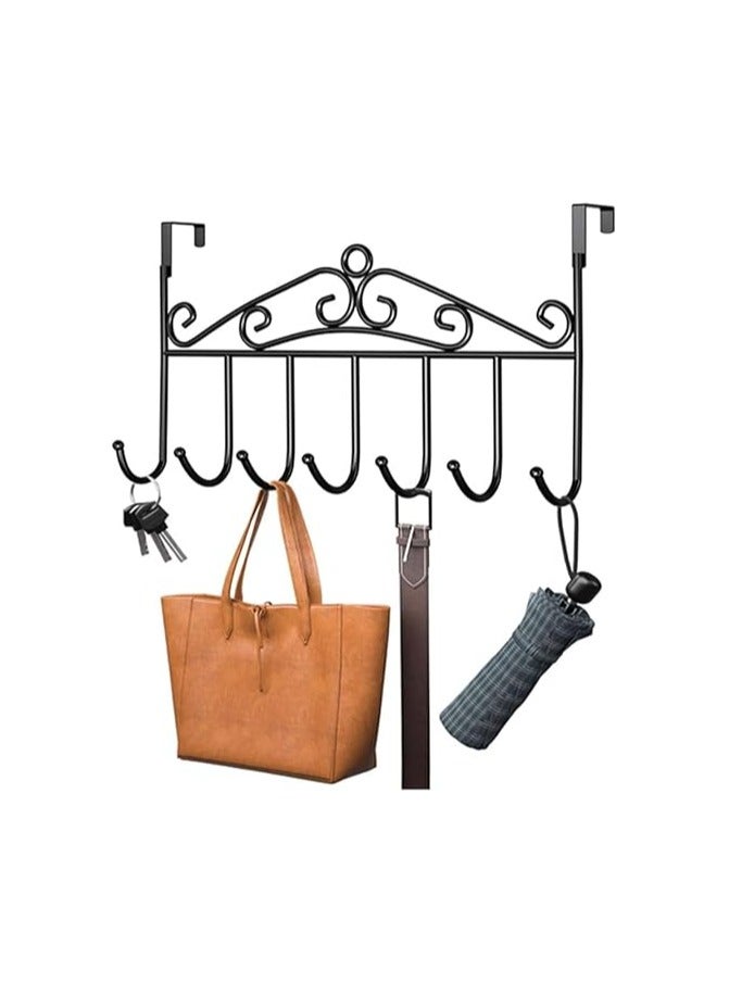 Geodurn Over The Door Hooks, 2 Pack Door Hanger with 7 Hooks, Metal Hanging Towel Rack, Back of Door Organizer for Towels, Clothes, Keys, Robes, Hats
