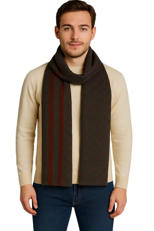 Krystle Men's Woolen Muffler – Soft Warm Wool Blend Scarf with Classic Check Pattern & Fringe Detailing (Free Size,Red) - Image 1