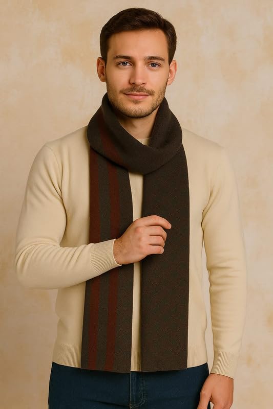 Krystle Men's Woolen Muffler – Soft Warm Wool Blend Scarf with Classic Check Pattern & Fringe Detailing (Free Size,Red) - Image 3