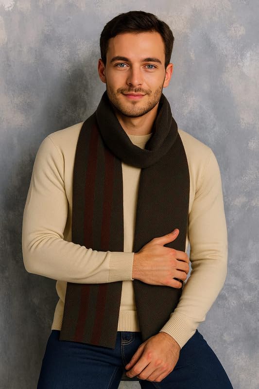 Krystle Men's Woolen Muffler – Soft Warm Wool Blend Scarf with Classic Check Pattern & Fringe Detailing (Free Size,Red) - Image 2
