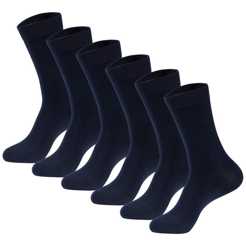 MAGIARTE Mens Dress Socks Soft Cotton Crew Socks Navy Blue Socks for Men 6-Pack (Navy Blue, XL) - Image 1