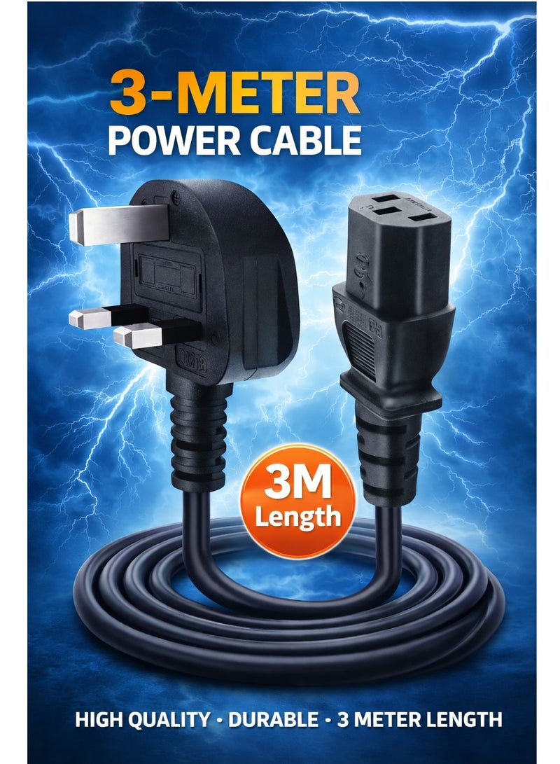 FUJISHKA Heavy Duty 3M 3-Prong Power Cable with Built-in Fuse Pure Copper Wire UK Power Cord for PC Monitor TV Printer Copier Shredder Everyday Use - Image 1
