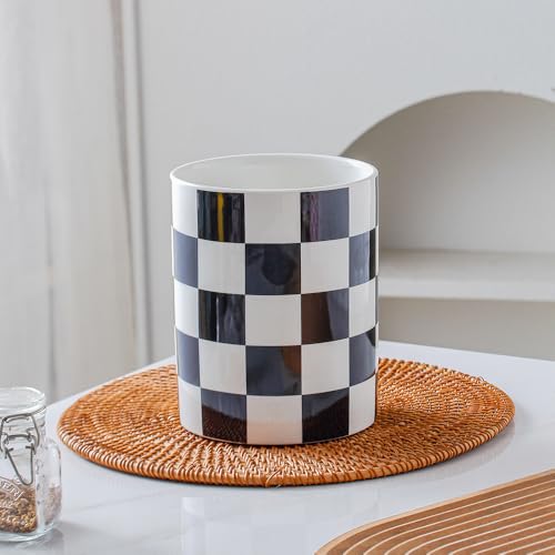 YOSCO Kitchen Utensil Holder, 6.3 Inch Checkered Ceramic Cooking Utensil Holder Modern Utensil Crocks for Kitchen Counter-Farmhouse, Housewarming Gift, Decor and Accessories (Black, 6.3 Inch) - Image 4