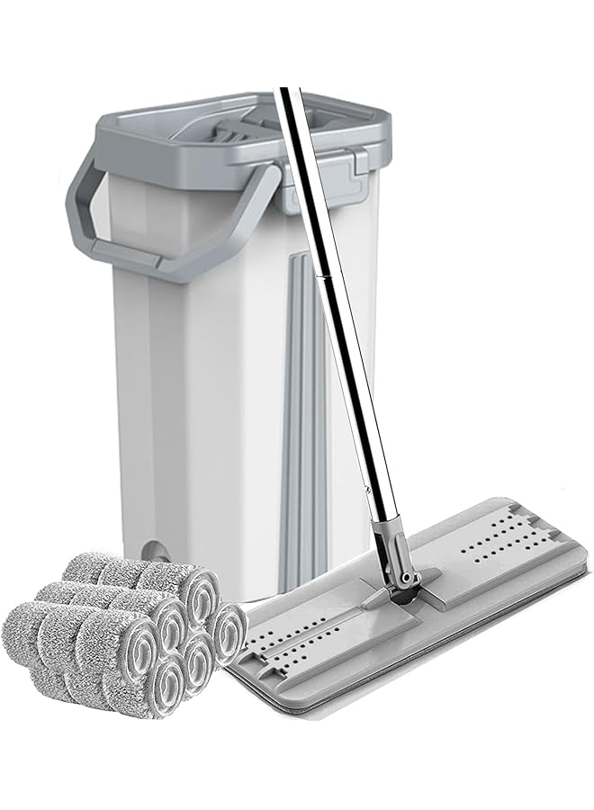 promass Mop and Bucket with Wringer Set, Hands Free Flat Floor Mop and Bucket, 6 Washable Microfiber Pads Included, Wet and Dry Use, Home Floor Cleaning System for All Floor Types and Windows - Image 1