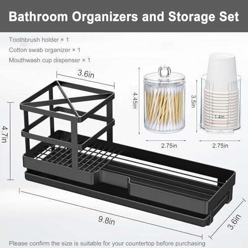 MYITYARD Toothbrush Holders for Bathrooms Cotton Swabs Cups Dispenser Set Metal Electric Tooth Brushing Toothpaste Countertop Organizer with Drainage for Shower Sink Black - Image 3
