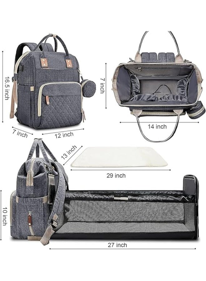 دوكو 3 في 1 حقيبة الحفاضات حقيبة الظهر, قابل للطي سرير الطفل ظهر حزمة, المحمولة الطفل Bagwith تغيير محطة, السفر للماء حقيبة السفر الكبيرة مع USB, أحزمة عربة الكرة, جيوب معزولة - Image 3