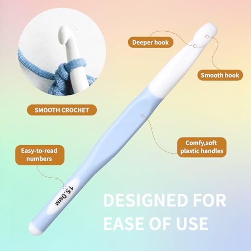 Froggod 4 Sizes Large Crochet Hooks Set, 8mm 10mm 12mm 15mm Crochet Hooks for Chunky Yarn, Long Ergonomic Crochet Needles with Rubber Handle - Image 3