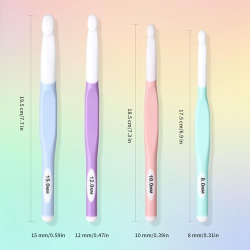 Froggod 4 Sizes Large Crochet Hooks Set, 8mm 10mm 12mm 15mm Crochet Hooks for Chunky Yarn, Long Ergonomic Crochet Needles with Rubber Handle - Image 2