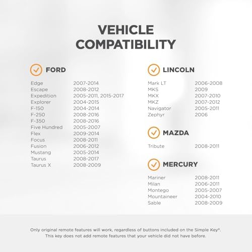 Car Keys Express مفتاح بسيط، جهاز تحكم عن بعد للمفتاح ومبرمج مفاتيح بأزرار 3، مجموعة استبدال المفتاح، مبرمج مفتاح بسيط لمركبات فورد، لينكولن، ميركوري، ومازدا المحددة - Image 2