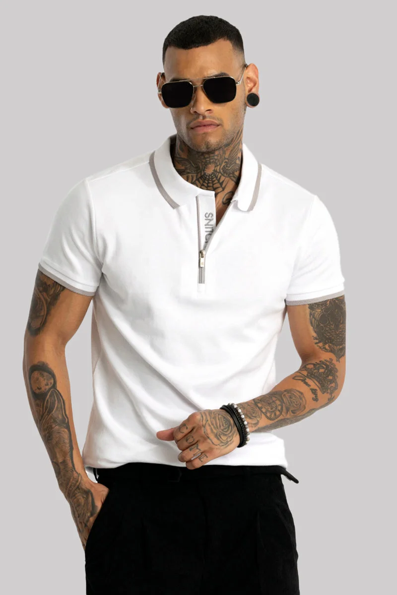 SNITCH White Zipper Polo T-Shirt