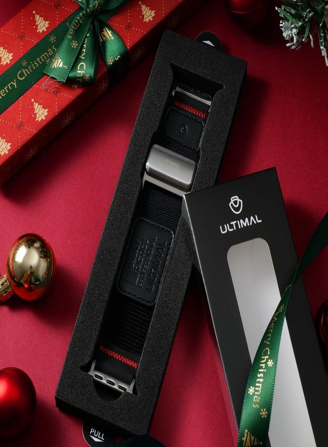 ULTIMAL Compatible with Apple Watch Ultra 3/2/1 Bands 49mm with Titanium Magnetic Clasp - Braided Stretchy Soft Nylon, Featuring Premium Full-grain (L, Black) - Image 2